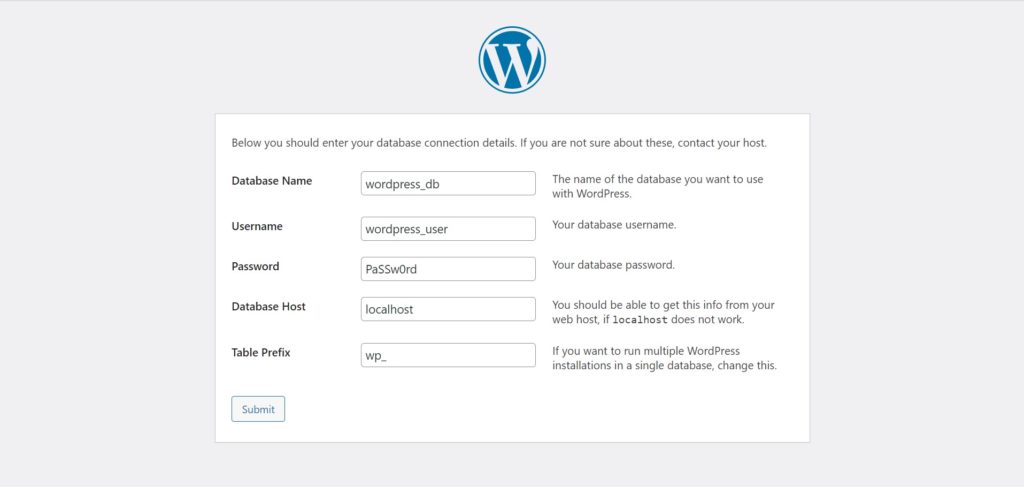 WordPress install database